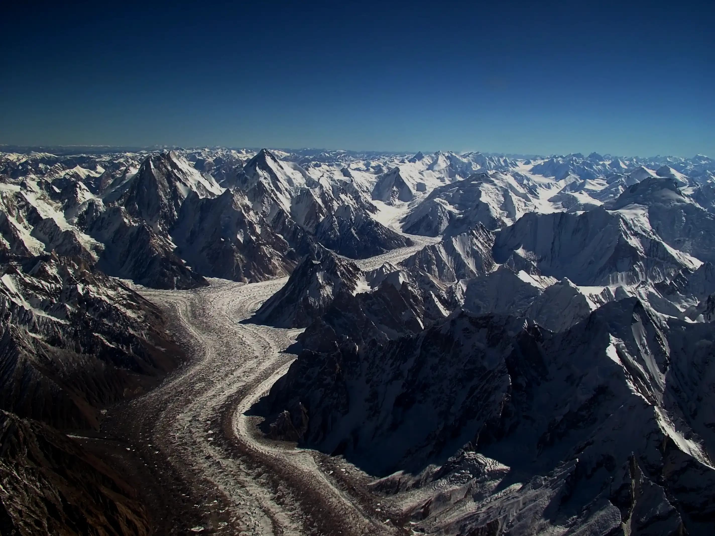 Aerial view of the Baltoro Glacier in the Karakoram