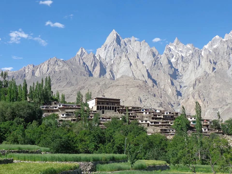 Machulu village and cultivated valley landscape in Baltistan