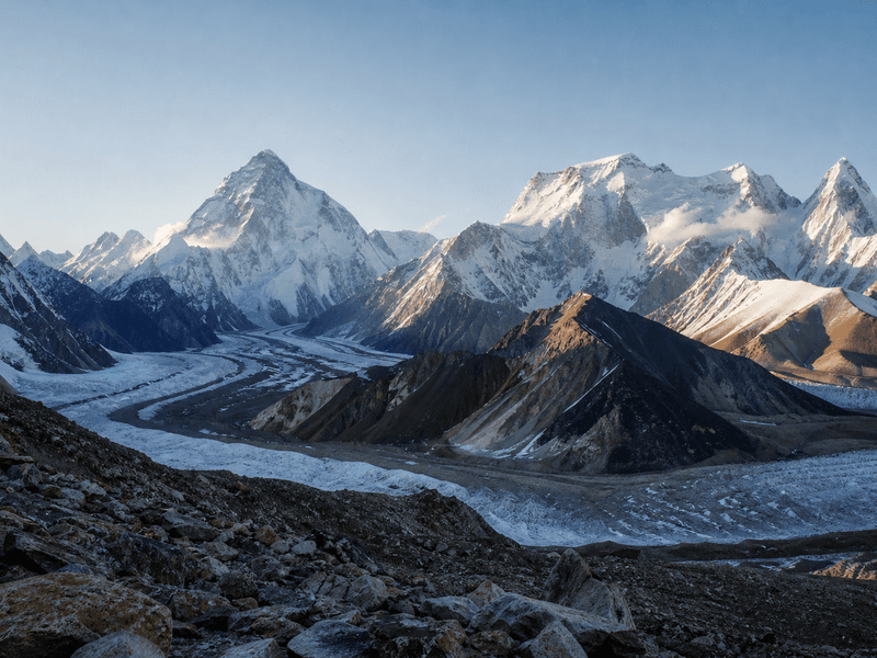 Karakoram trekking team moving through the Concordia and Baltoro landscape